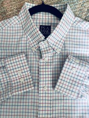 Jos. A. Bank Blue and Red Striped Check Travelers Collection Tailored Fit Large
